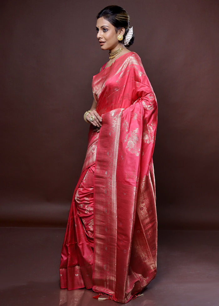 Pink Dupion Silk Saree Without Blouse Piece - Indian Silk House Agencies