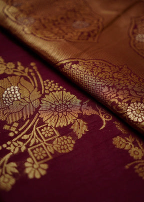 Maroon Dupion Silk Saree Without Blouse Piece - Indian Silk House Agencies