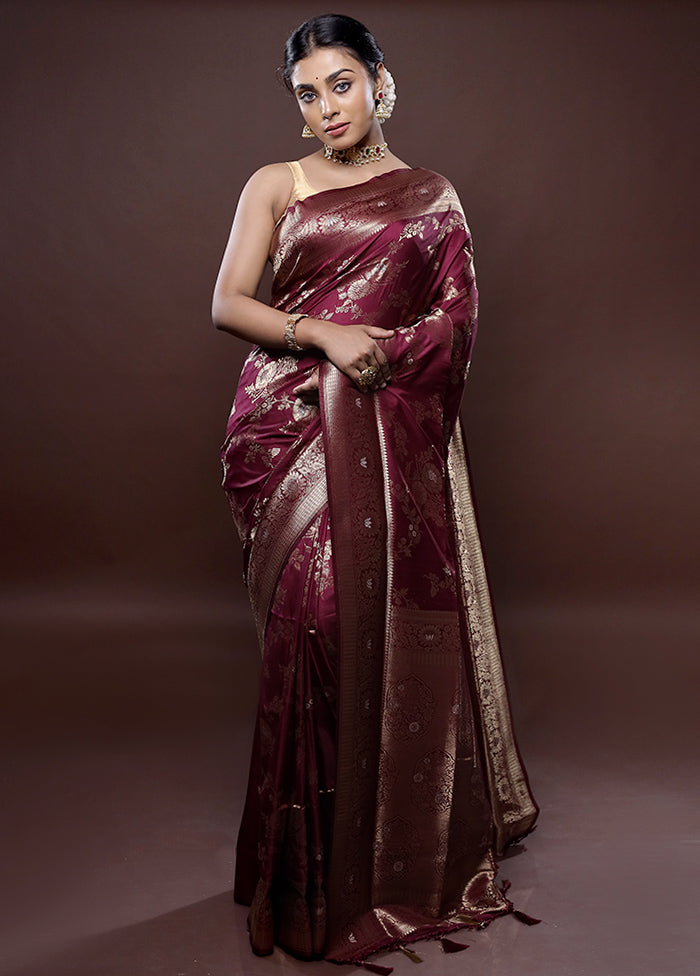 Maroon Dupion Silk Saree Without Blouse Piece - Indian Silk House Agencies