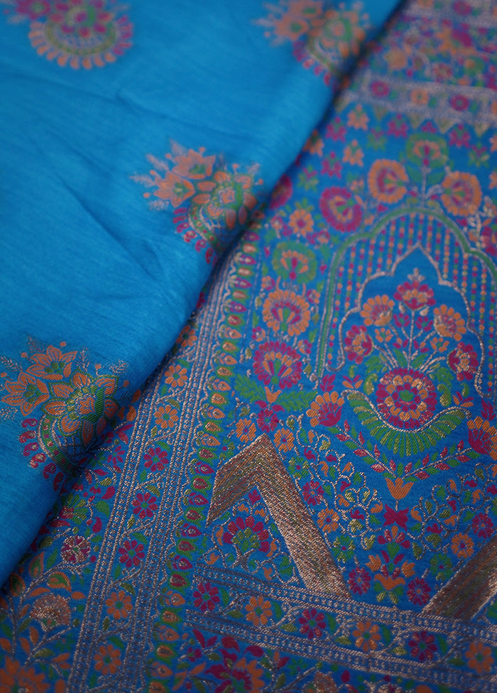 Blue Dupion Silk Saree With Blouse Piece - Indian Silk House Agencies