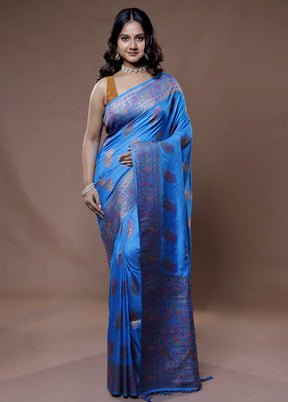 Blue Dupion Silk Saree With Blouse Piece - Indian Silk House Agencies