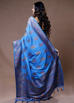 Blue Dupion Silk Saree With Blouse Piece - Indian Silk House Agencies