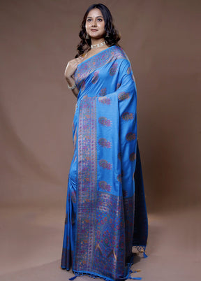 Blue Dupion Silk Saree With Blouse Piece - Indian Silk House Agencies