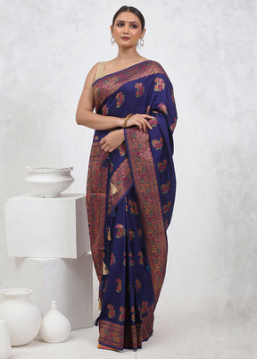 Blue Dupion Silk Saree With Blouse Piece