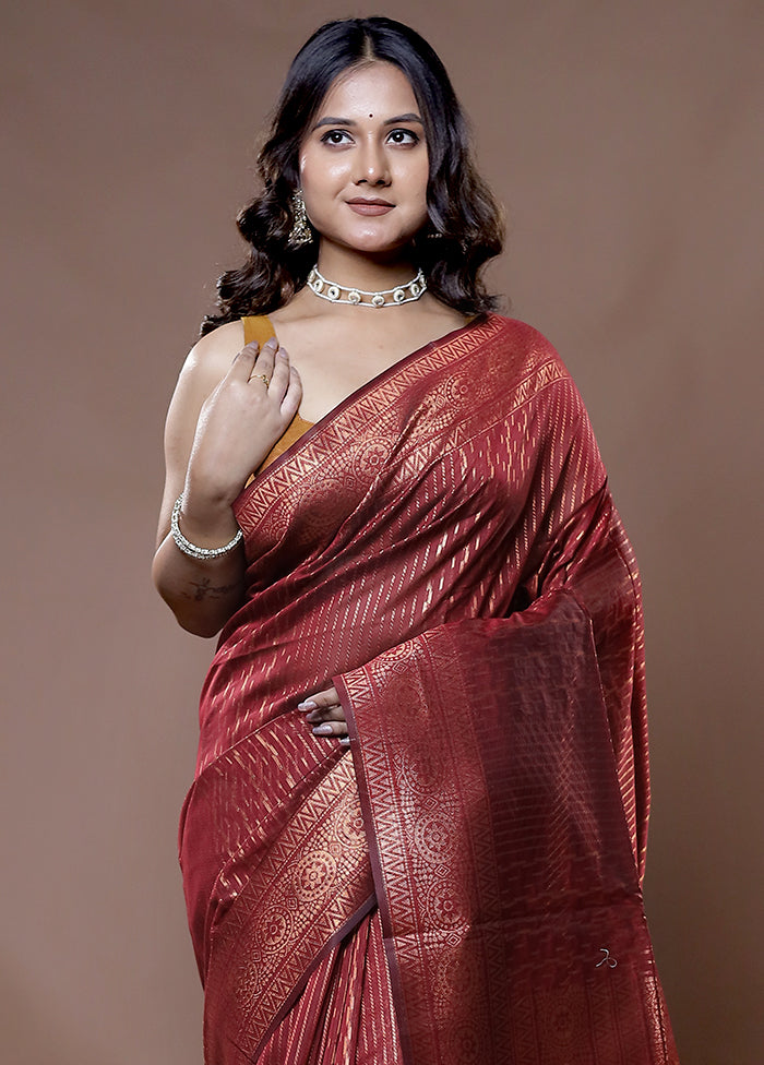 Maroon Cotton Saree With Blouse Piece - Indian Silk House Agencies