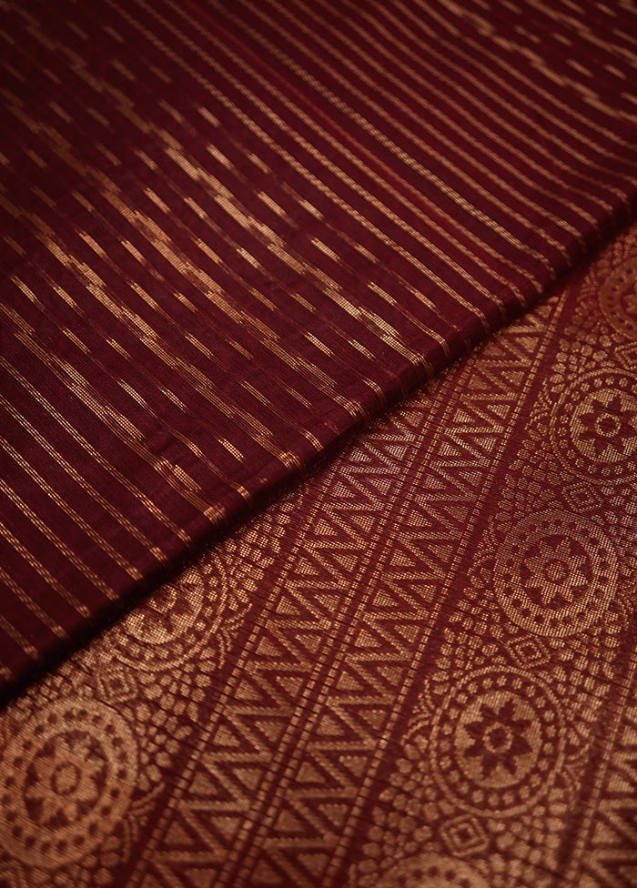 Maroon Cotton Saree With Blouse Piece - Indian Silk House Agencies