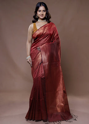 Maroon Cotton Saree With Blouse Piece - Indian Silk House Agencies