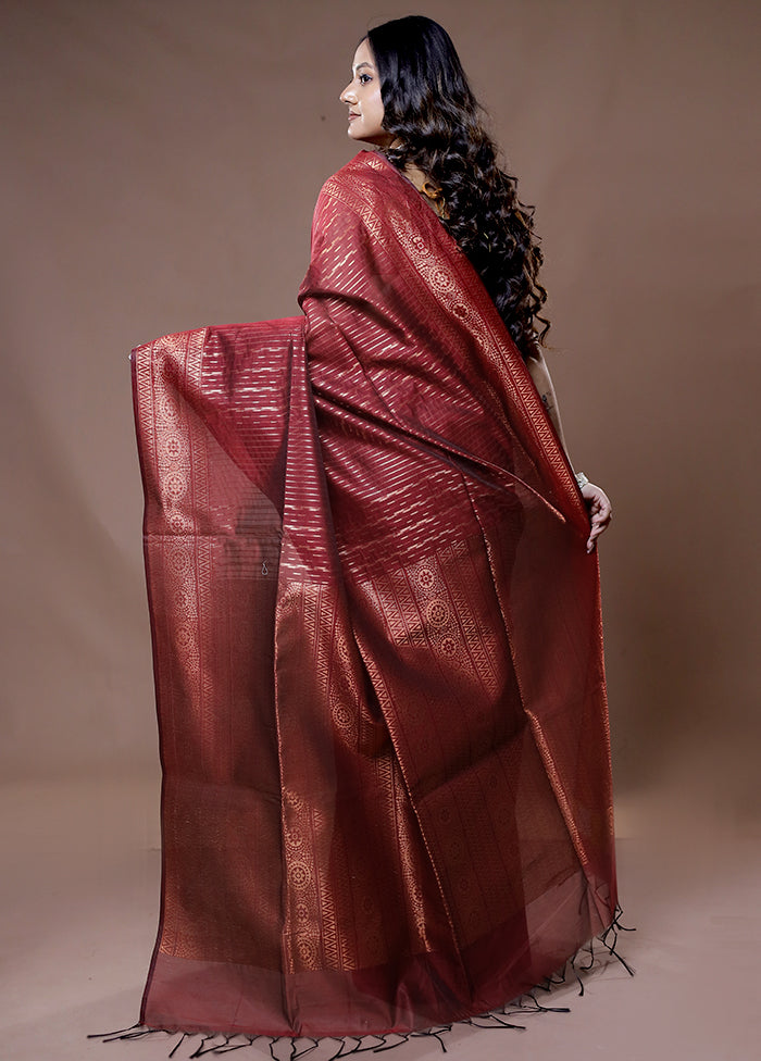 Maroon Cotton Saree With Blouse Piece - Indian Silk House Agencies