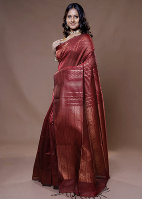 Maroon Cotton Saree With Blouse Piece - Indian Silk House Agencies