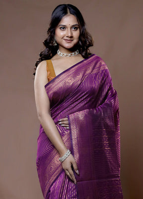 Purple Cotton Saree With Blouse Piece - Indian Silk House Agencies