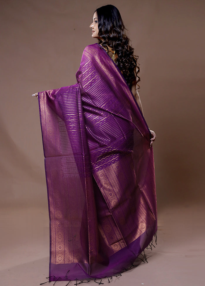 Purple Cotton Saree With Blouse Piece - Indian Silk House Agencies