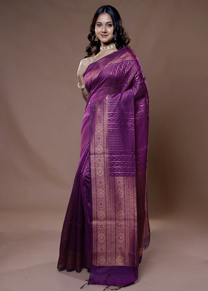 Purple Cotton Saree With Blouse Piece - Indian Silk House Agencies