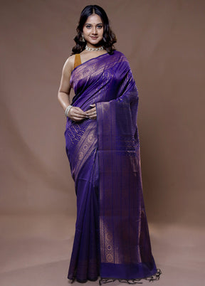 Blue Cotton Saree With Blouse Piece - Indian Silk House Agencies