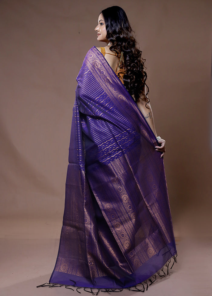 Blue Cotton Saree With Blouse Piece - Indian Silk House Agencies