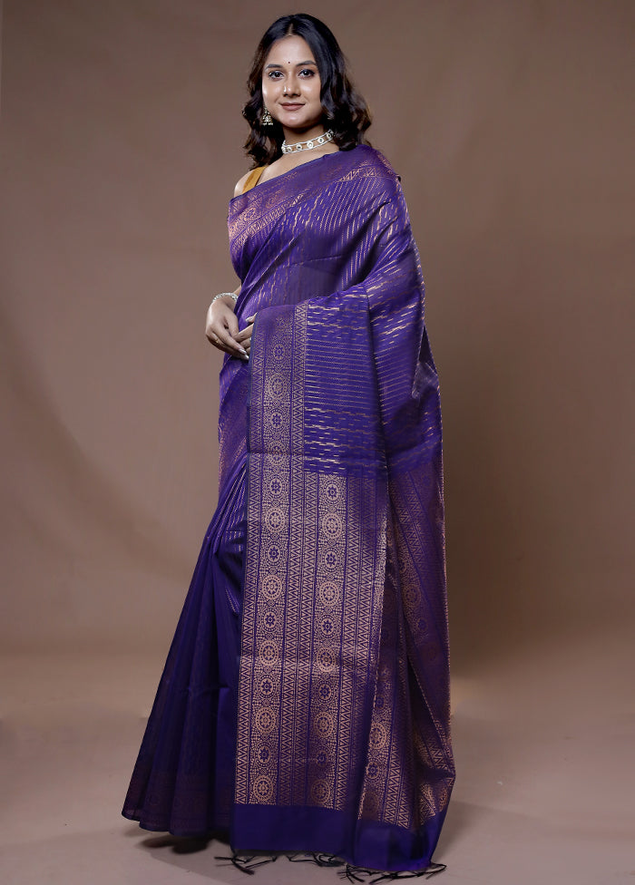 Blue Cotton Saree With Blouse Piece - Indian Silk House Agencies