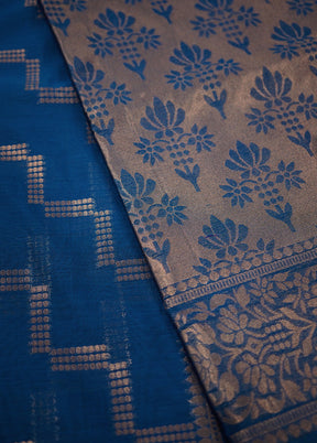 Blue Cotton Saree With Blouse Piece - Indian Silk House Agencies