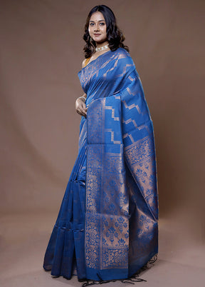 Blue Cotton Saree With Blouse Piece - Indian Silk House Agencies