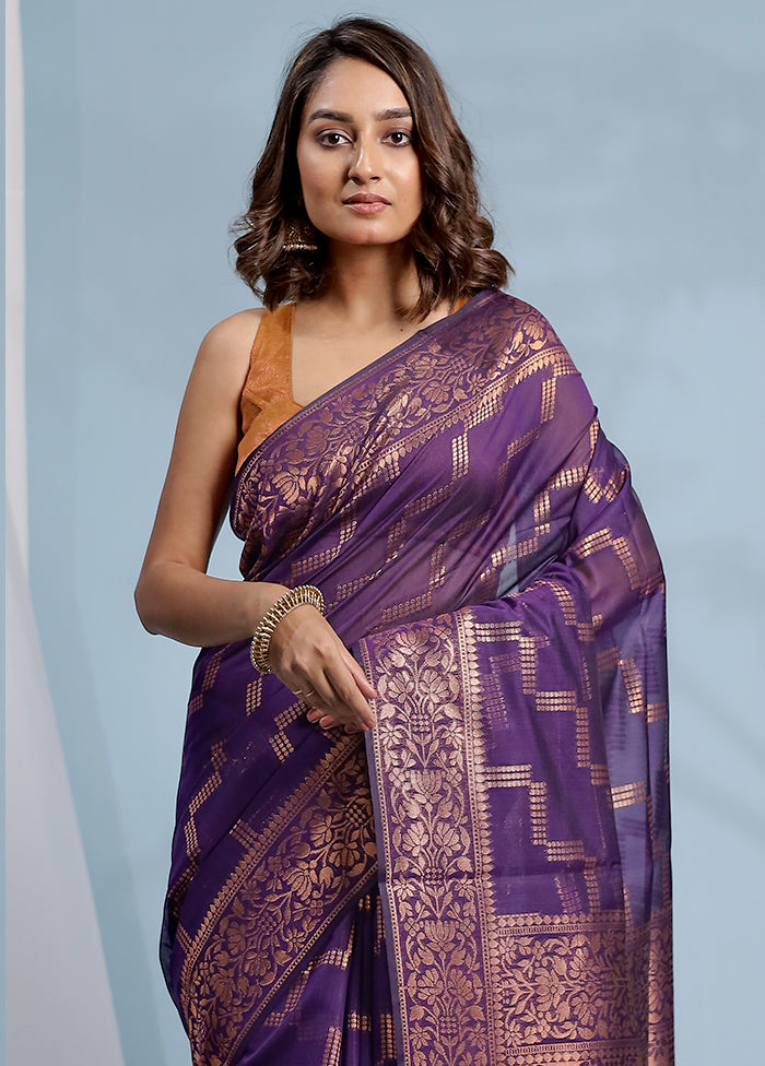 Purple Cotton Saree With Blouse Piece - Indian Silk House Agencies