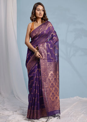 Purple Cotton Saree With Blouse Piece - Indian Silk House Agencies