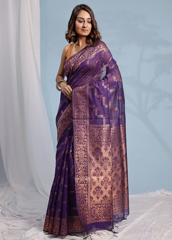 Purple Cotton Saree With Blouse Piece - Indian Silk House Agencies