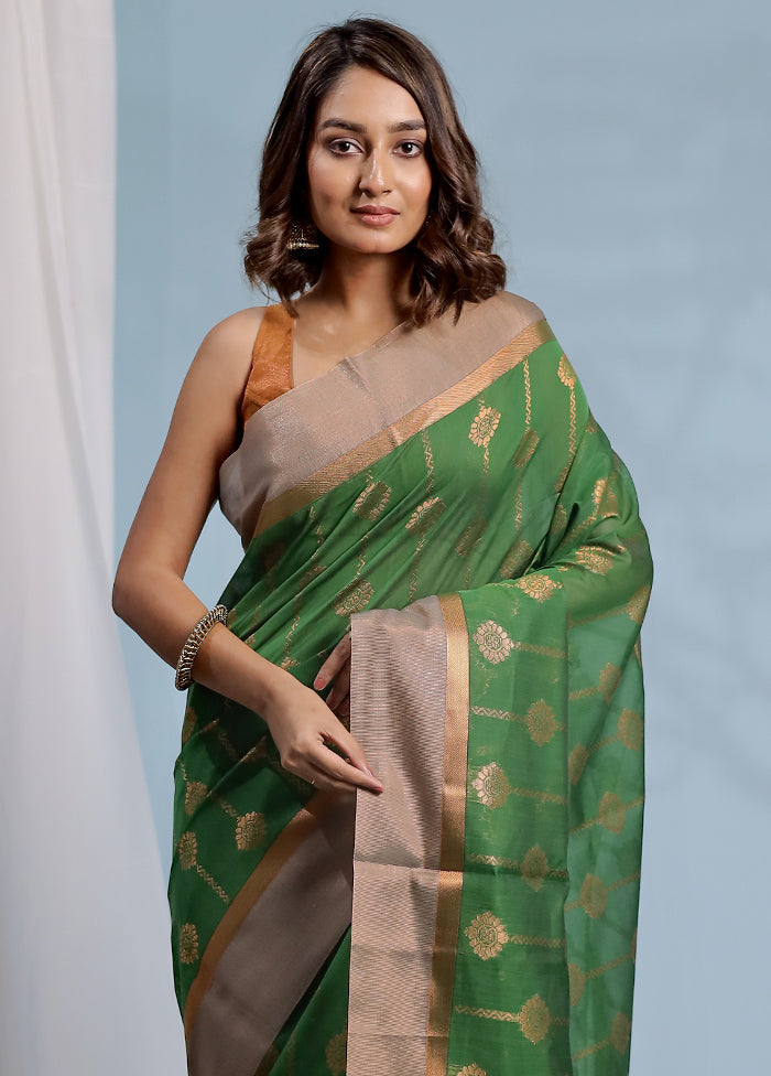 Green Cotton Saree With Blouse Piece - Indian Silk House Agencies