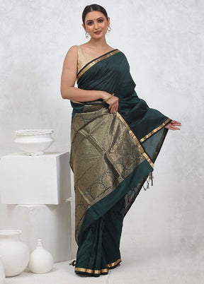 Green Kanjivaram Silk Saree With Blouse Piece