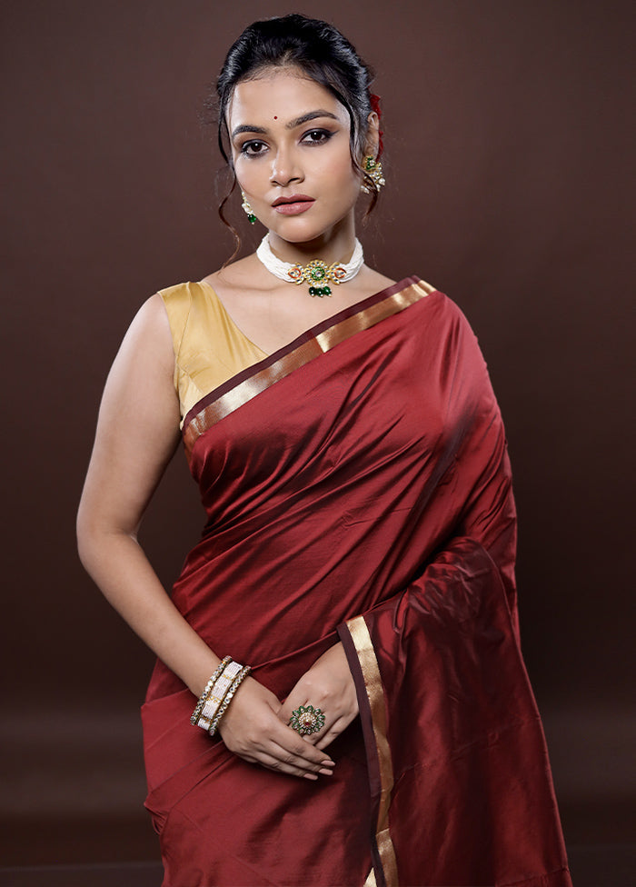 Maroon Kanjivaram Silk Saree Without Blouse Piece - Indian Silk House Agencies