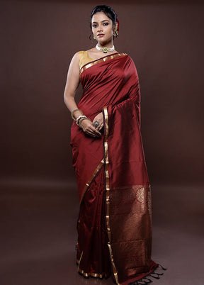 Maroon Kanjivaram Silk Saree Without Blouse Piece - Indian Silk House Agencies