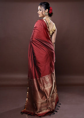 Maroon Kanjivaram Silk Saree Without Blouse Piece - Indian Silk House Agencies