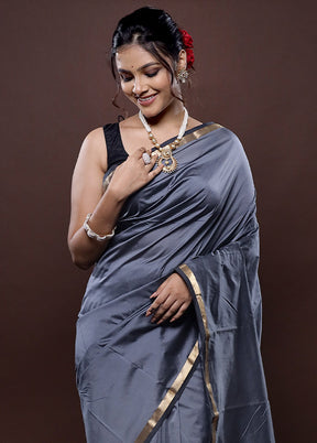 Grey Kanjivaram Silk Saree Without Blouse Piece - Indian Silk House Agencies