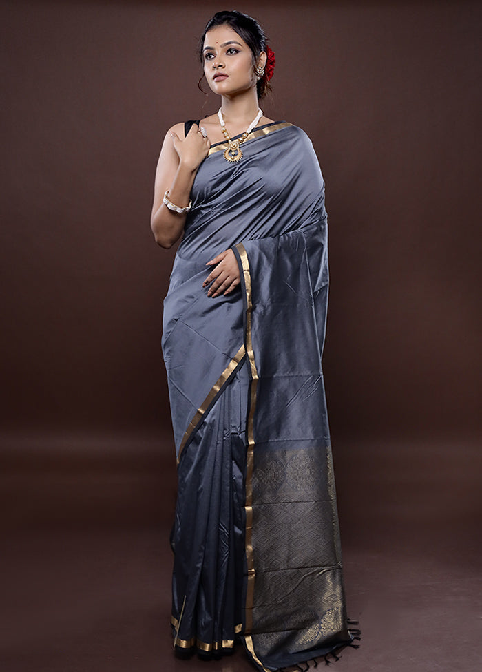 Grey Kanjivaram Silk Saree Without Blouse Piece - Indian Silk House Agencies