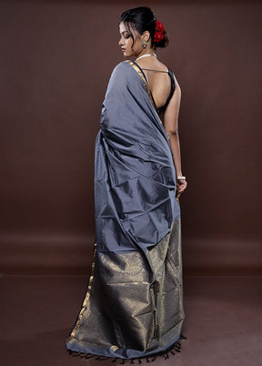 Grey Kanjivaram Silk Saree Without Blouse Piece - Indian Silk House Agencies