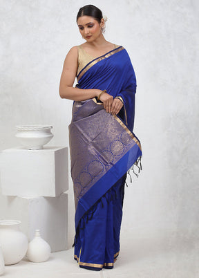 Blue Kanjivaram Silk Saree With Blouse Piece - Indian Silk House Agencies