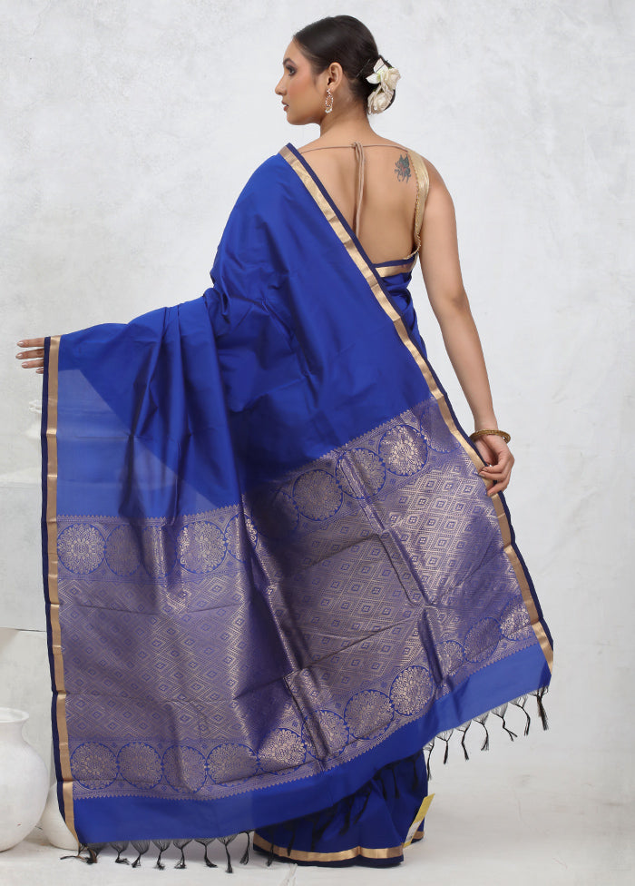 Blue Kanjivaram Silk Saree With Blouse Piece - Indian Silk House Agencies