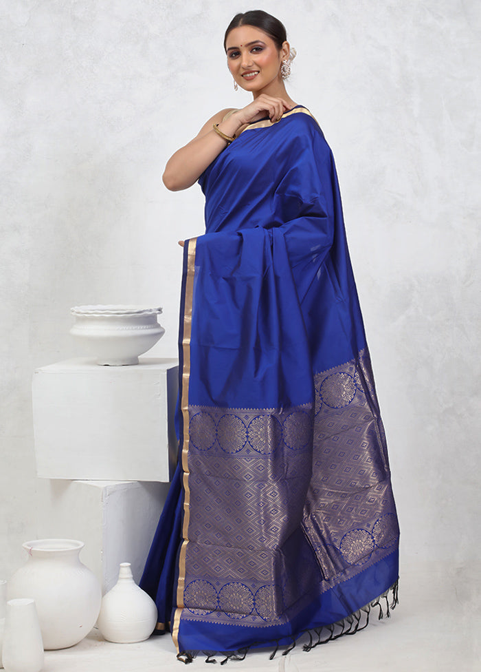 Blue Kanjivaram Silk Saree With Blouse Piece - Indian Silk House Agencies