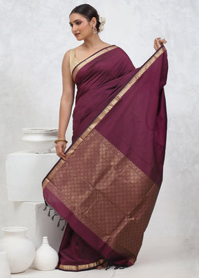 Maroon Kanjivaram Silk Saree With Blouse Piece