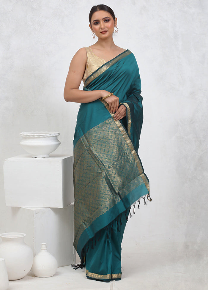 Green Kanjivaram Silk Saree With Blouse Piece - Indian Silk House Agencies