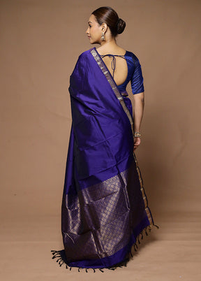 Blue Kanjivaram Silk Saree With Blouse Piece