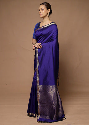 Blue Kanjivaram Silk Saree With Blouse Piece