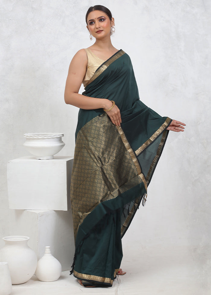 Green Kanjivaram Silk Saree With Blouse Piece - Indian Silk House Agencies