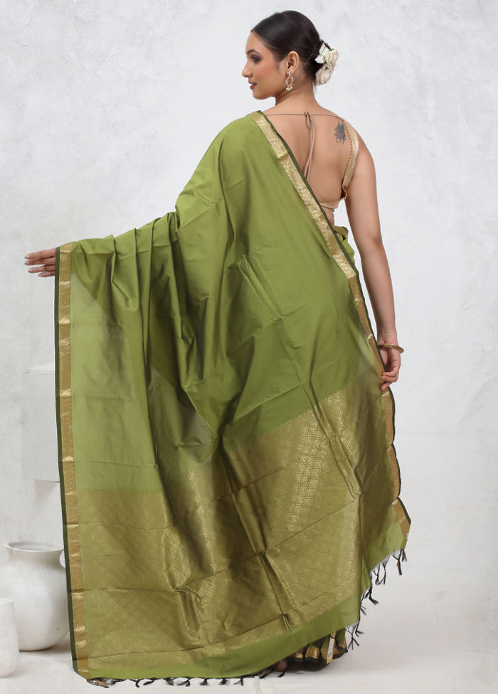 Green Kanjivaram Silk Saree With Blouse Piece