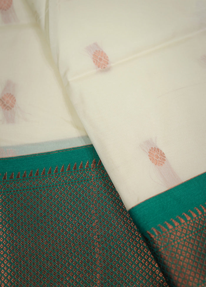 Cream Kanjivaram Silk Saree With Blouse Piece - Indian Silk House Agencies