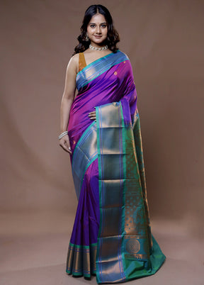 Purple Kanjivaram Silk Saree With Blouse Piece - Indian Silk House Agencies