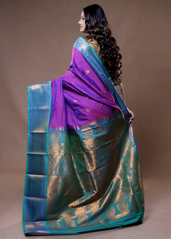 Purple Kanjivaram Silk Saree With Blouse Piece - Indian Silk House Agencies