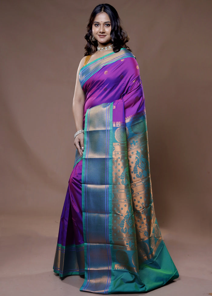 Purple Kanjivaram Silk Saree With Blouse Piece - Indian Silk House Agencies