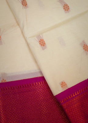 Cream Kanjivaram Silk Saree With Blouse Piece - Indian Silk House Agencies