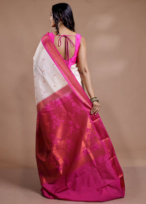 Cream Kanjivaram Silk Saree With Blouse Piece - Indian Silk House Agencies