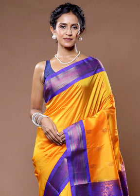 Orange Kanjivaram Silk Saree With Blouse Piece - Indian Silk House Agencies