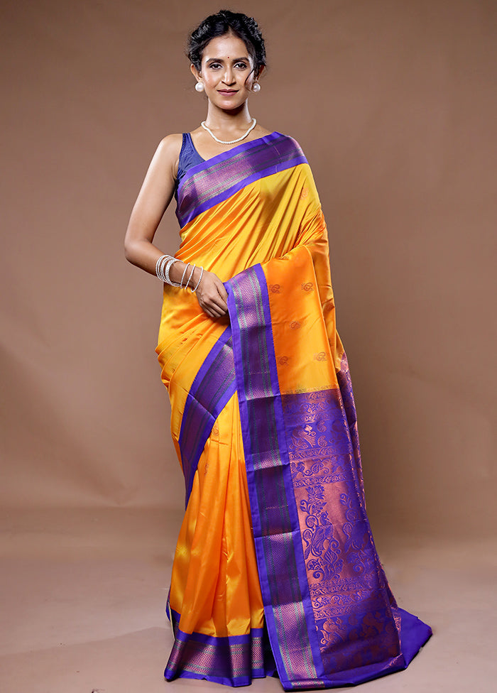 Orange Kanjivaram Silk Saree With Blouse Piece - Indian Silk House Agencies