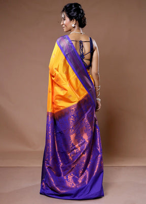 Orange Kanjivaram Silk Saree With Blouse Piece - Indian Silk House Agencies